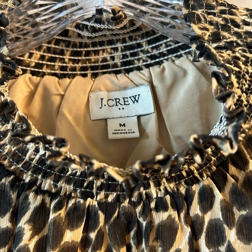 J. Crew Leopard Print mock Neck puff sleeve Blouse